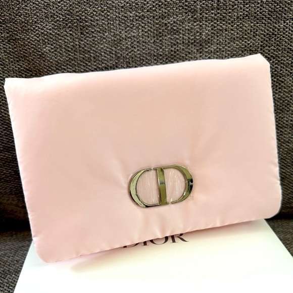 Dior Beauty Pink Puffy Logo Clutch Make Up Bag Pouch Authentic New - Picture 1 of 17